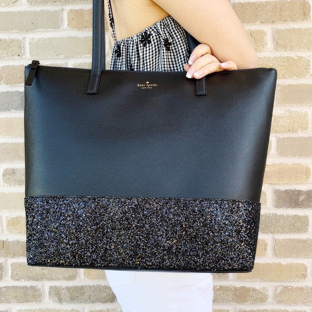 [LIKE NEW] Kate Spade Black Greta Court Glitter Penny Tote